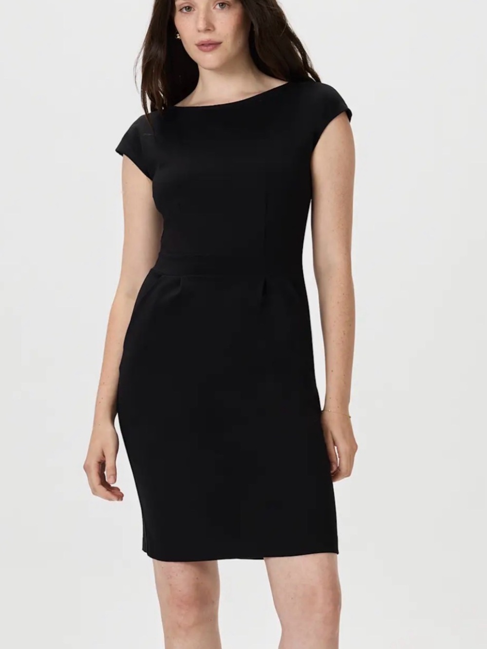 Quince Black Cap-Sleeve Sheath Dress